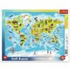 Puzzle ramkowe 25 Mapa świata ze zwierzętami TREFL