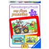 Puzzle 3x6 Traktor, koparka i ciężarówka