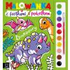 Malowanka z farbkami i pędzelkiem. Dinozaury