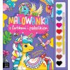 Malowanka z farbkami i pędzelkiem. Jednorożce