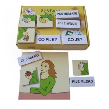 Zestaw dydaktyczny. Co je? Co pije?
