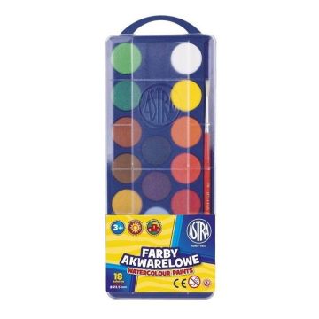 Farby akwarelowe fi 23.5mm 18 kolorów ASTRA