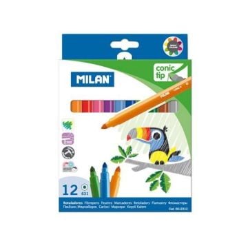 Flamastry ze stożkową końcówką 12 kolorów MILAN
