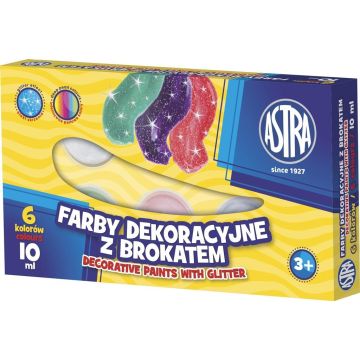 Farby plakatowe 6 kolorów 10 ml Brokat ASTRA