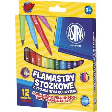 Flamastry stożkowe 12 kolorów ASTRA
