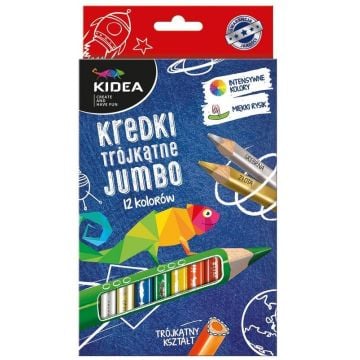 Kredki trójkątne grube 12 kolorów KIDEA