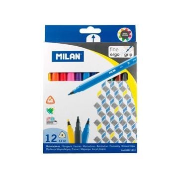 Flamastry trójkątne cienkie 12 kolorów MILAN
