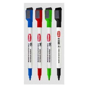Marker do tablic 4 kolory + magnes + ścierak TOMA