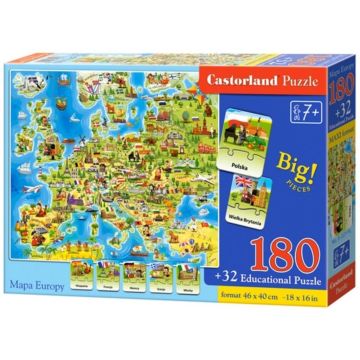 Puzzle 180 Mapa Europy z quizem CASTOR