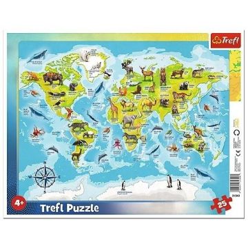 Puzzle ramkowe 25 Mapa świata ze zwierzętami TREFL