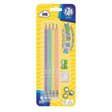 Ołówek pastel HB z miarką 4szt +gumka+ temp. ASTRA
