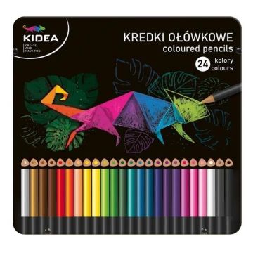 Kredki trójkątne w met. pudełku 24 kolory KIDEA