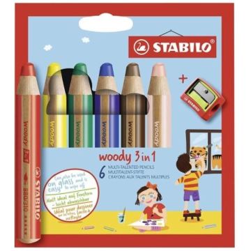 Kredki Woody 3w1 6 kol + temperówka STABILO