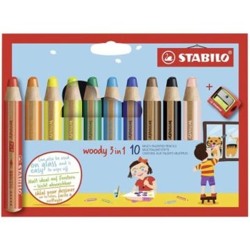 Kredki Woody 3w1 10 kol + temperówka STABILO