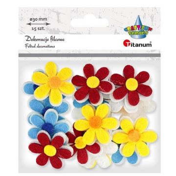 Filcowe dekoracje 3D kwiatki 30 mm mix 15szt