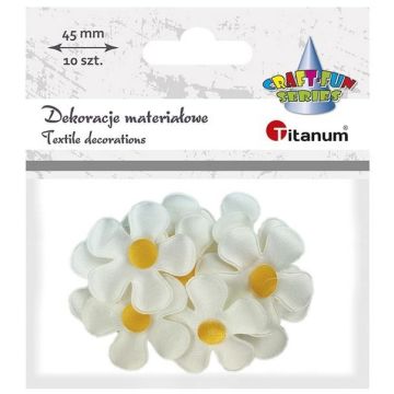 Ozdoba materiałowa kwiatki 45mm biało-żólte 10szt