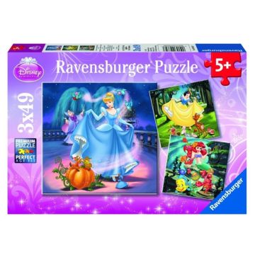Puzzle 3x49 Królewna Śnieżka, Kopciuszek i Arielka