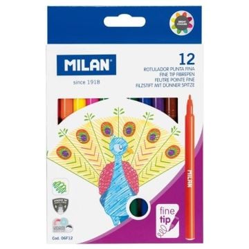 Flamastry okrągłe cienkie 12 kolorów MILAN