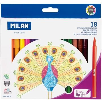 Flamastry okrągłe cienkie 18 kolorów MILAN