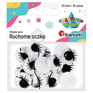 Oczy bez kleju z rzęsami 25mm mix 15szt