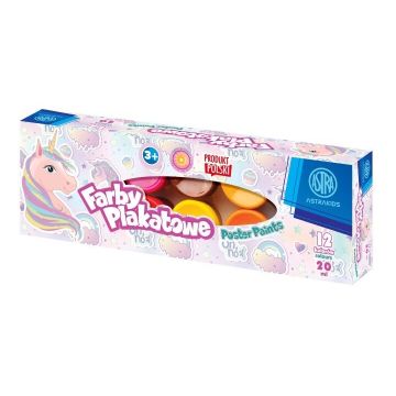 Farby plakatowe 12 kolorów 20ml Jednorożec ASTRA