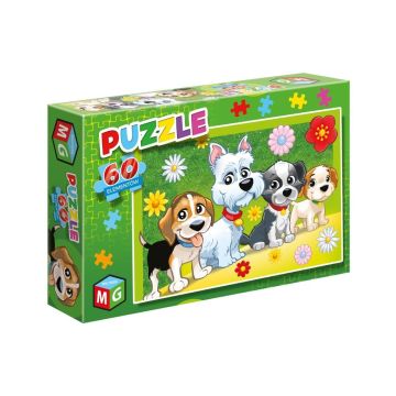 Puzzle 60 Pieski kwiatki
