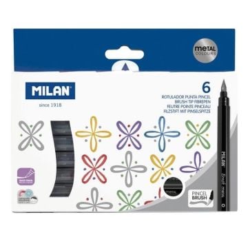 Flamastry z końcówką pędzelkiem 6 kolorów MILAN