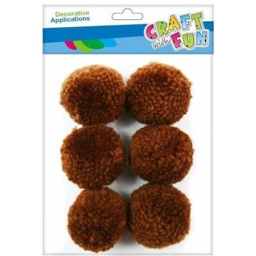 Pompony wełniane 4cm brązowe 6szt
