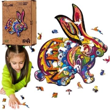Puzzle drewniane eko 121 Puszysty królik A3