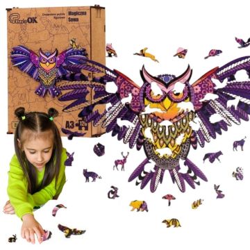 Puzzle drewniane eko 120 Magiczna sowa A3