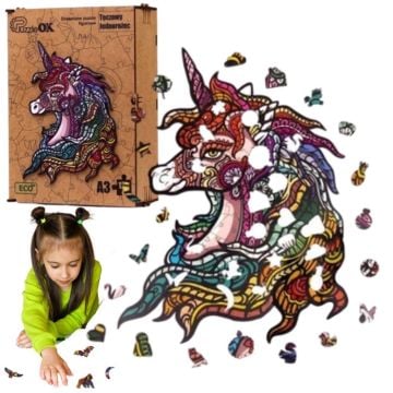 Puzzle drewniane eko 124 Tęczowy jednorożec A3