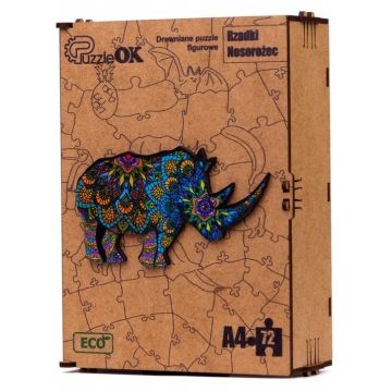 Puzzle drewniane eko 72 Rzadki nosorożec A4