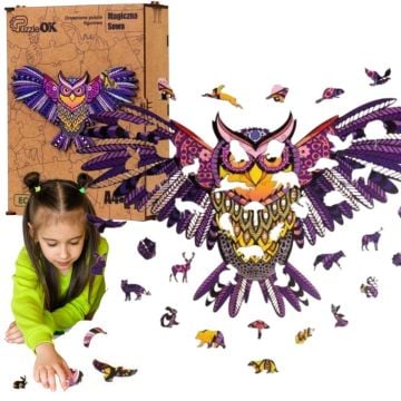 Puzzle drewniane eko 69 Magiczna sowa A4