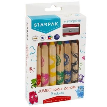 Kredki ołówkowe Jumbo 6 kolorów z temperówką