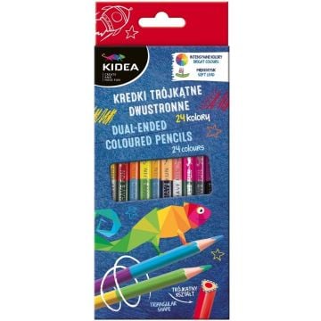 Kredki trójkątne dwustronne 24 kolory KIDEA