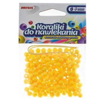 Koraliki do nawlekania żółte + sznurek 6mm 16g