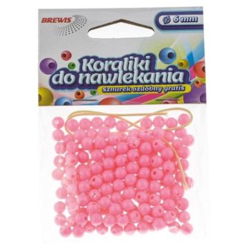 Koraliki do nawlekania różowe + sznurek 6mm 16g