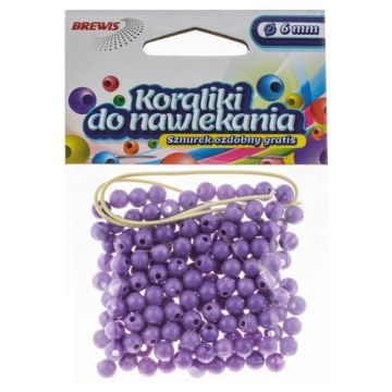 Koraliki do nawlekania fioletowe + sznurek 6mm 16g