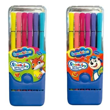 Flamastry w pudełku plastikowym 12 kolorów BAMBINO