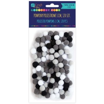 Pompony poliestrowe biało-cz. 1cm różowy 120szt