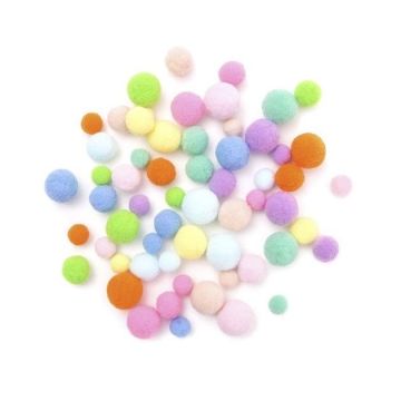 Pompony pluszowe rainbow 60szt mix