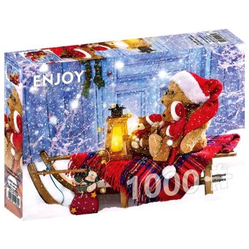 Puzzle 1000 Pluszowe misie z czapkami Mikołaja