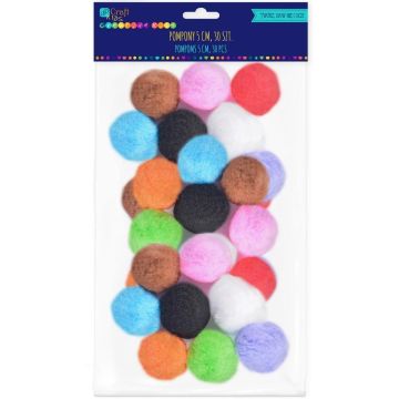 Pompony poliestrowe kolorowe 5cm 30szt