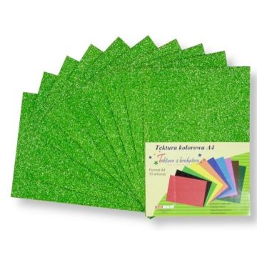 Tektura A4 gładka brokat zielona 10szt