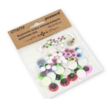 Ruchome oczka samoprzylepne kolorowe mix 80szt