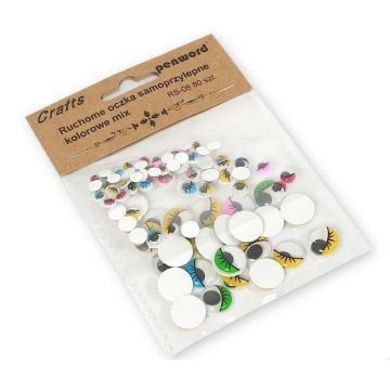 Ruchome oczka samoprzylepne kolorowe mix 80szt