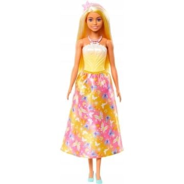 Barbie Księżniczka żółto - różowy strój HRR09