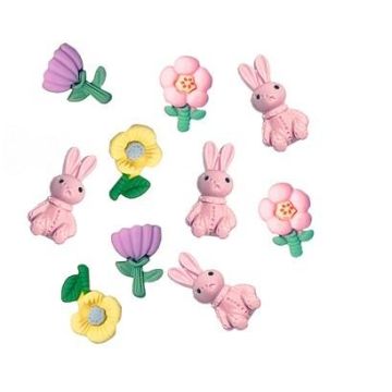 Ozdoby samoprzylepne 3D kwiaty i króliczki 12szt