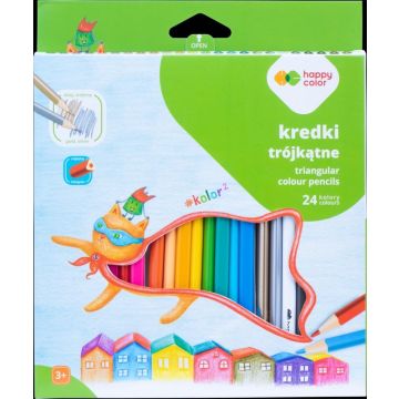 Kredki drewniane trójkątne 24kol HAPPY COLOR