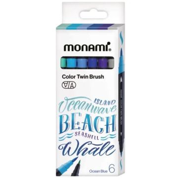 Pisaki dwustronne pędzelkowe 6kol Ocean MONAMI